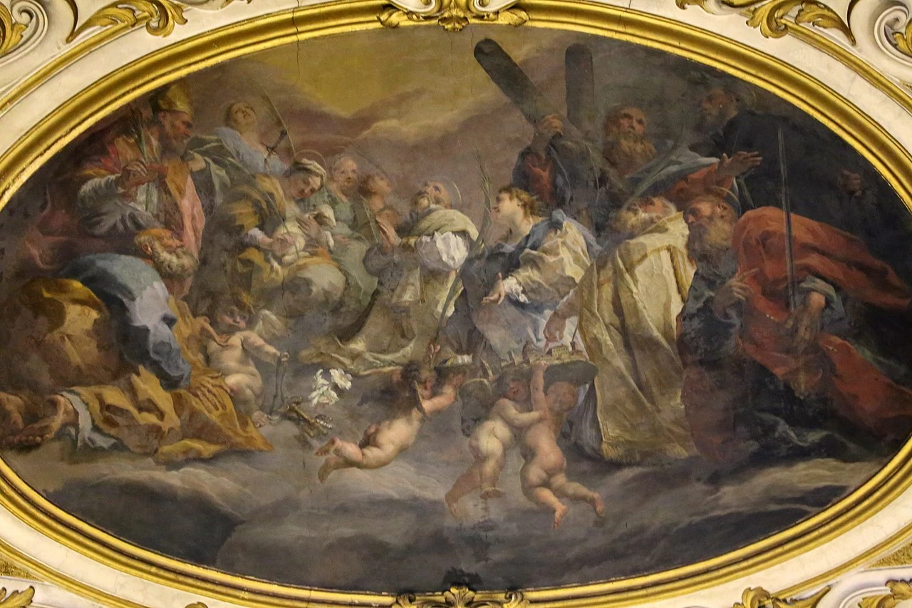 Santa Maria degli Angeli (Pistoia) - gloria di santi con angeli che affidano loro la città di pistoia